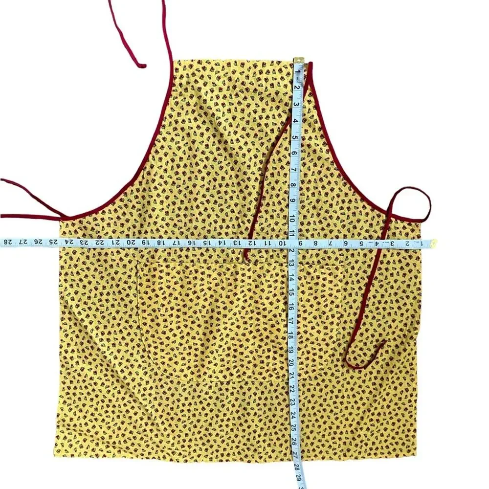 Yellow Patterned Kitchen Apron with Cherries